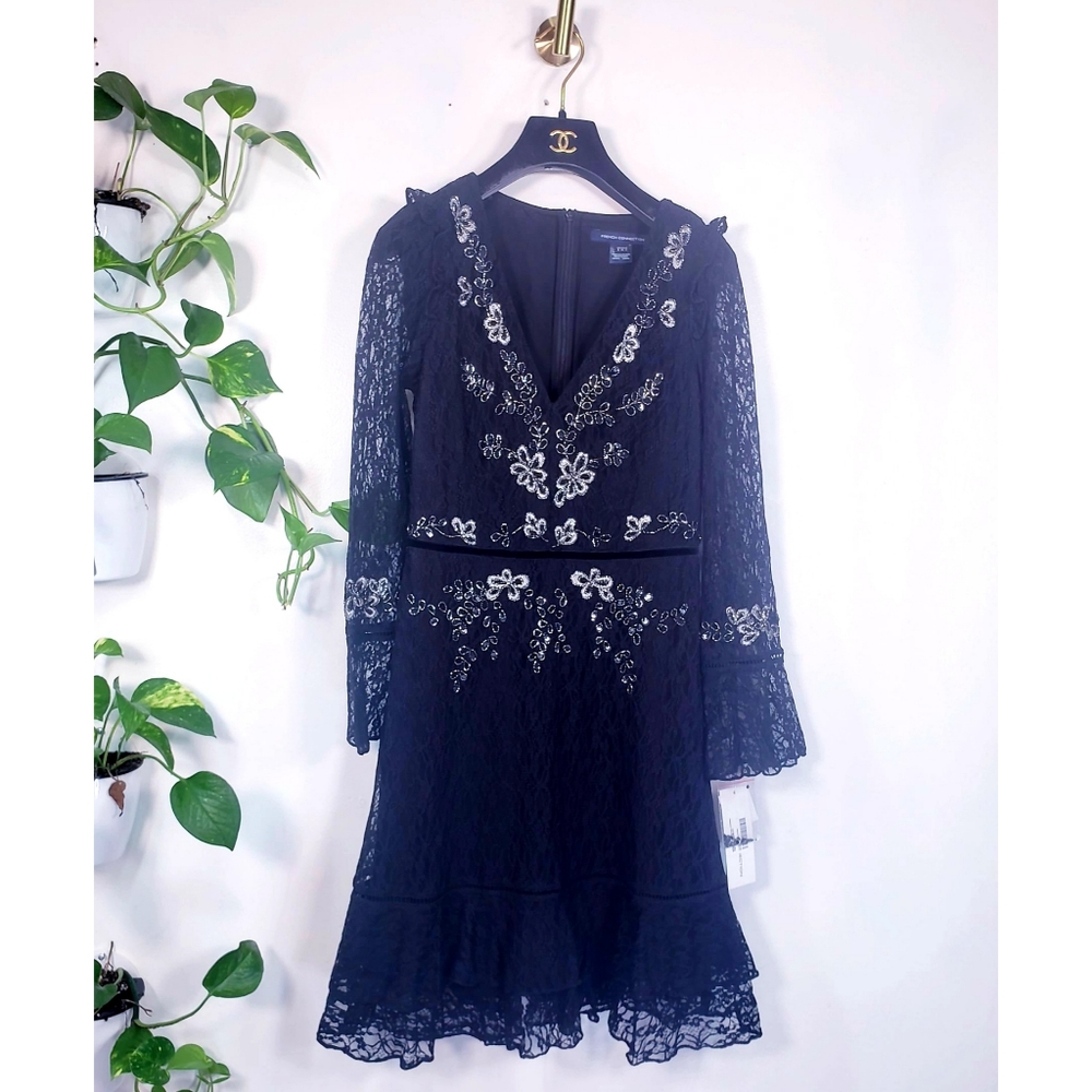 NWT FRENCH CONNECTION Lace Long Sleeve Mini Dress - Picture 5 of 12
